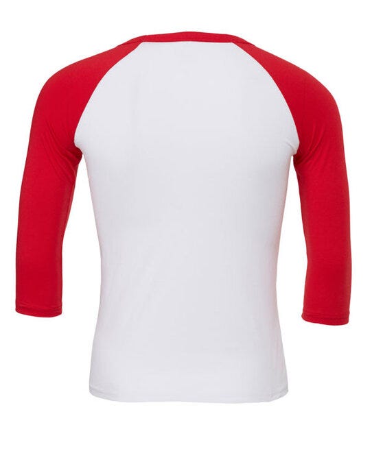 Bella + Canvas Canvas Unisex 3/4 Sleeve Baseball Tee - White/Red