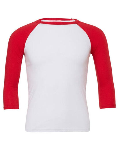 Bella + Canvas Canvas Unisex 3/4 Sleeve Baseball Tee - White/Red