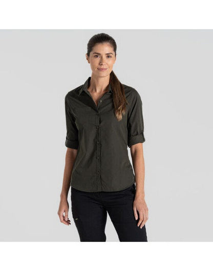 Craghoppers Expert Womens Kiwi LS Shirt - Dark Cedar Green