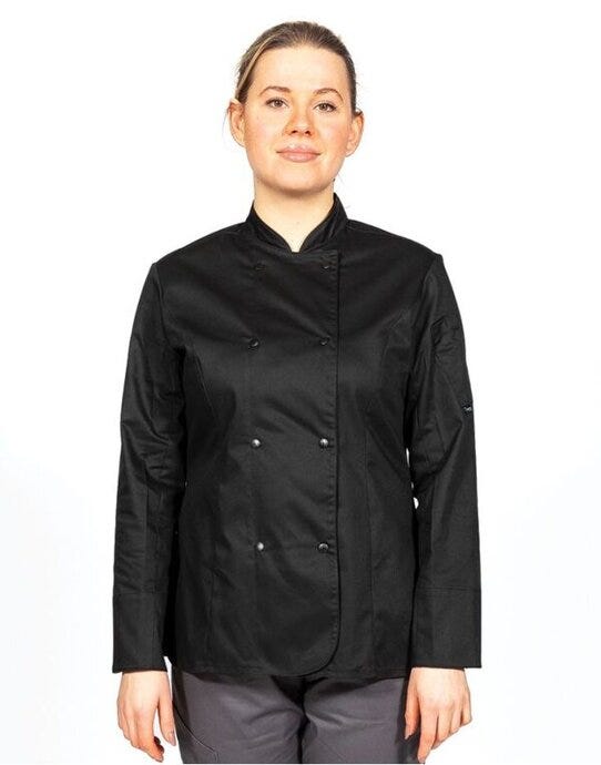 Dennys Ladies' LS Fitted Chef's Jacket - Black
