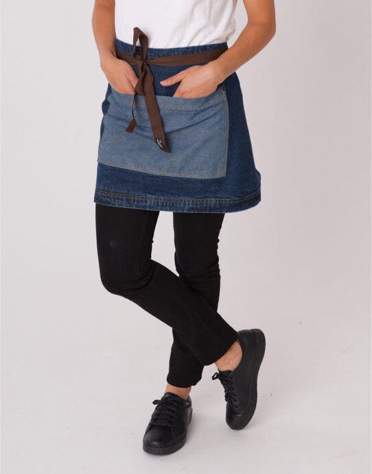 Dennys Washed Denim Contrast Waist Apron - Washed Blue Denim