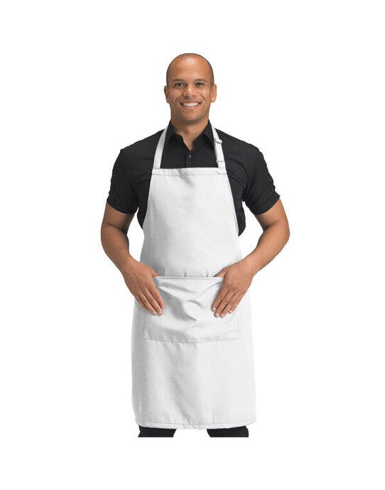 Dennys Recycled Bib Apron With Pocket - White