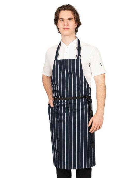Dennys Woven Butchers Stripe Apron - Blue Stripe