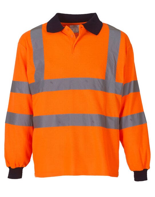Yoko Hi-Vis 2 Band Long Sleeve Polo - Hi Vis Orange