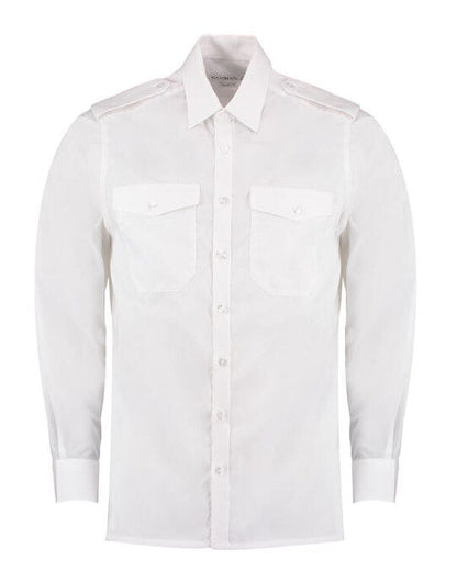 Kustom Kit Tailored Fit L/S Pilot Shirt - White