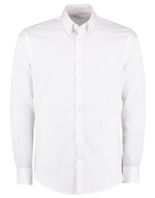 Kustom Kit Men LS Slim Oxford Twil Shirt - White