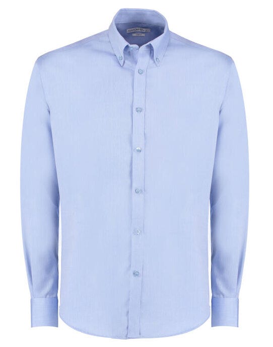 Kustom Kit Men LS Slim Oxford Twil Shirt - Light Blue