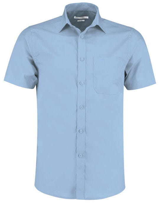 Kustom Kit Mens SS Tailored Poplin Shirt - Light Blue
