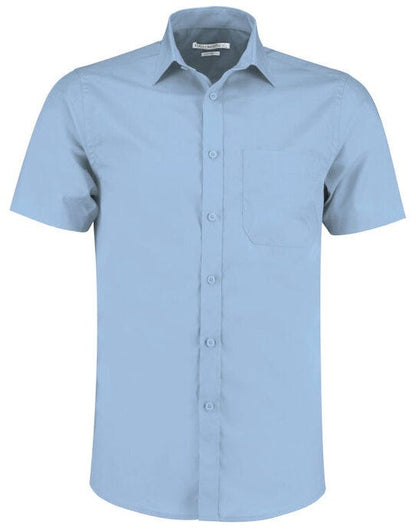 Kustom Kit Mens SS Tailored Poplin Shirt - Light Blue