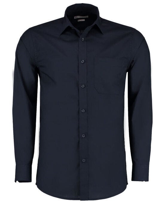 Kustom Kit Mens LS Tailored Poplin Shirt - Dark Navy
