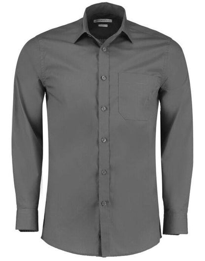 Kustom Kit Mens LS Tailored Poplin Shirt - Graphite
