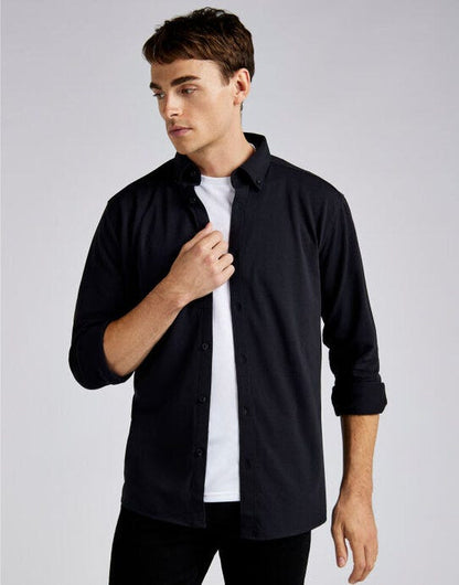 Kustom Kit Mens LS Superwash Pique Shirt - Black