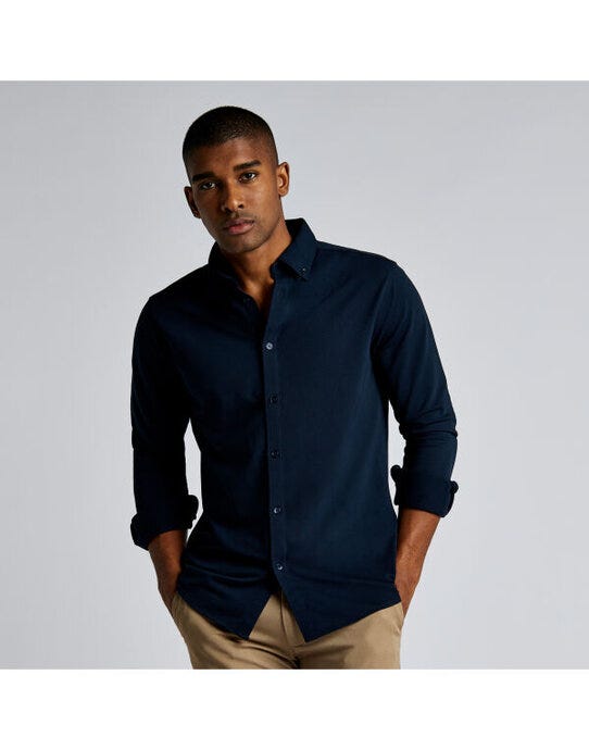 Kustom Kit Mens LS Superwash Pique Shirt - Navy