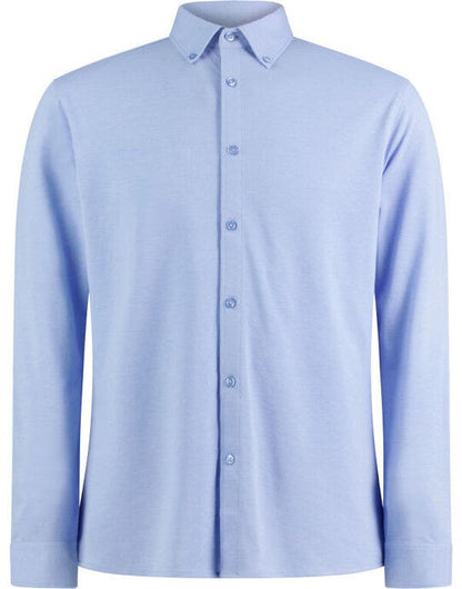 Kustom Kit Mens LS Superwash Pique Shirt - Light Heather Blue
