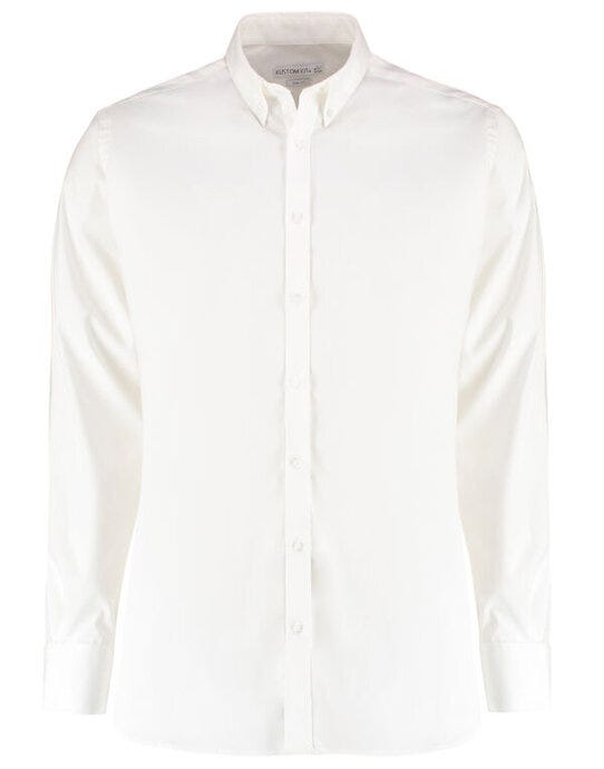 Kustom Kit Mens LS Stretch Oxford Shirt - White