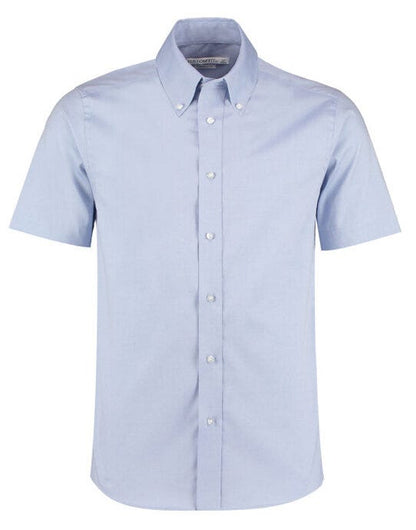 Kustom Kit Mens SS Tailored Oxford Shirt - Light Blue