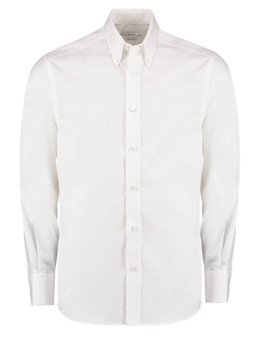 Kustom Kit Mens LS Tailored Oxford Shirt - White