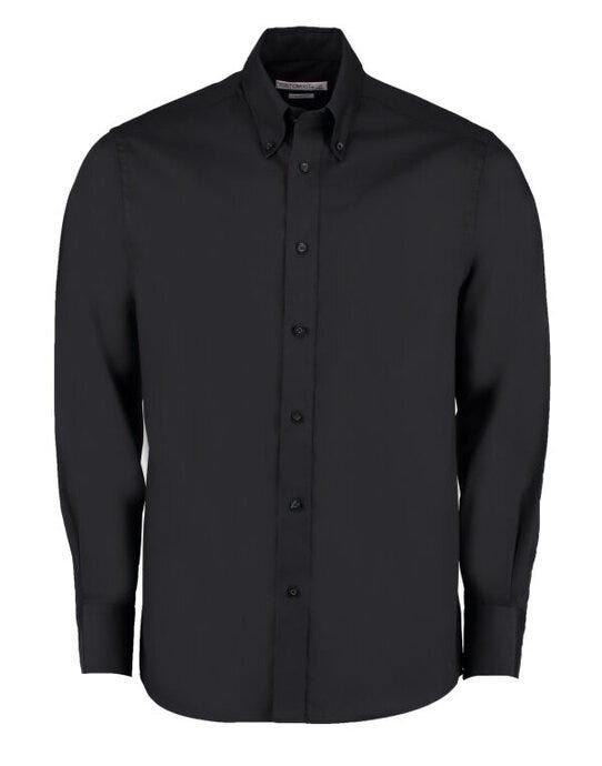 Kustom Kit Mens LS Tailored Oxford Shirt - Black