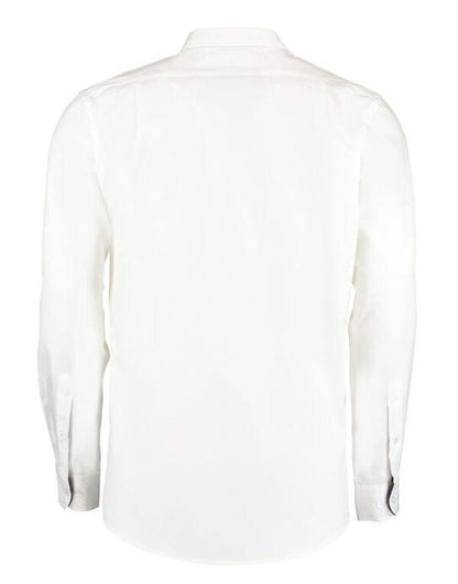 Kustom Kit Mens LS Contrast BDC Shirt - White/Navy