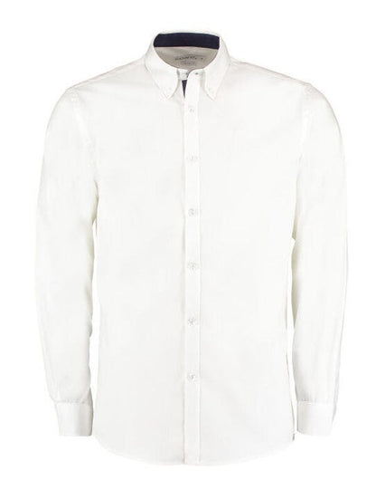 Kustom Kit Mens LS Contrast BDC Shirt - White/Navy