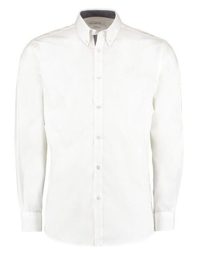 Kustom Kit Mens LS Contrast BDC Shirt - White/Mid Blue