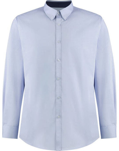 Kustom Kit Mens LS Contrast BDC Shirt - Light Blue/Navy