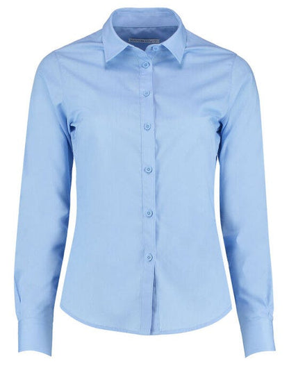 Kustom Kit Lady LS Tailored Poplin Shirt - Light Blue