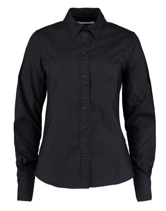 Kustom Kit Ladies LS Tailored City Shirt - Black
