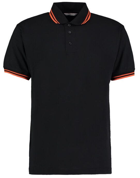 Kustom Kit Mens Tipped Collar Polo - Black/Orange