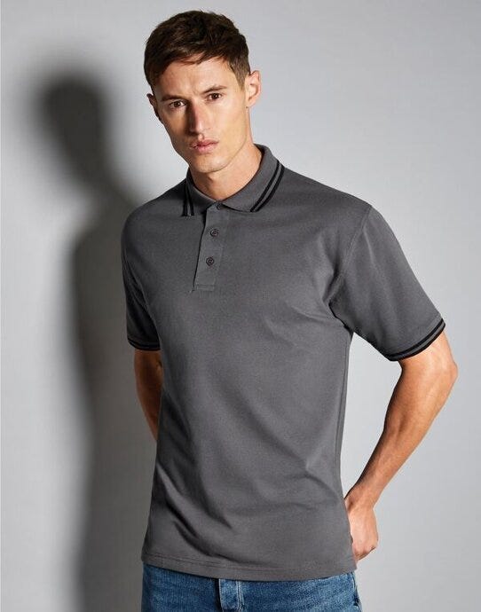 Kustom Kit Mens Tipped Collar Polo - Charcoal/Black