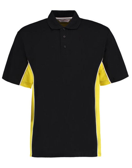 Kustom Kit Mens Classic Track Polo - Black/Sun Yellow/White