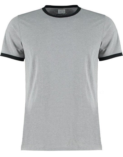 Kustom Kit Mens Fashion Fit Ringer Tee - Light Grey Marl/ Black