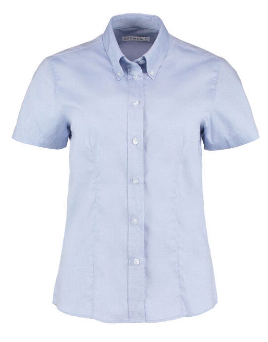 Kustom Kit Lady SS Tailored Oxford Shirt - Light Blue