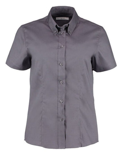 Kustom Kit Lady SS Tailored Oxford Shirt - Charcoal