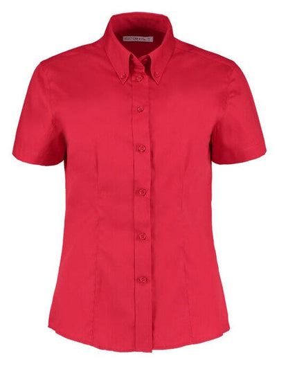Kustom Kit Lady SS Tailored Oxford Shirt - Red