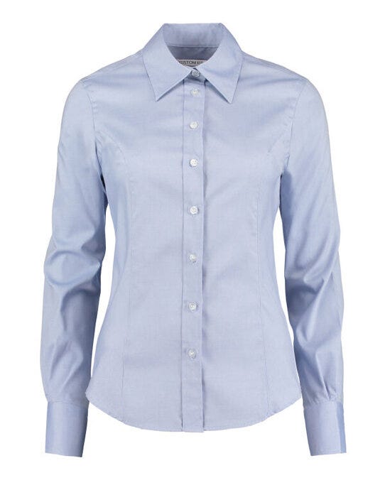 Kustom Kit Lady LS Tailored Oxford Shirt - Light Blue