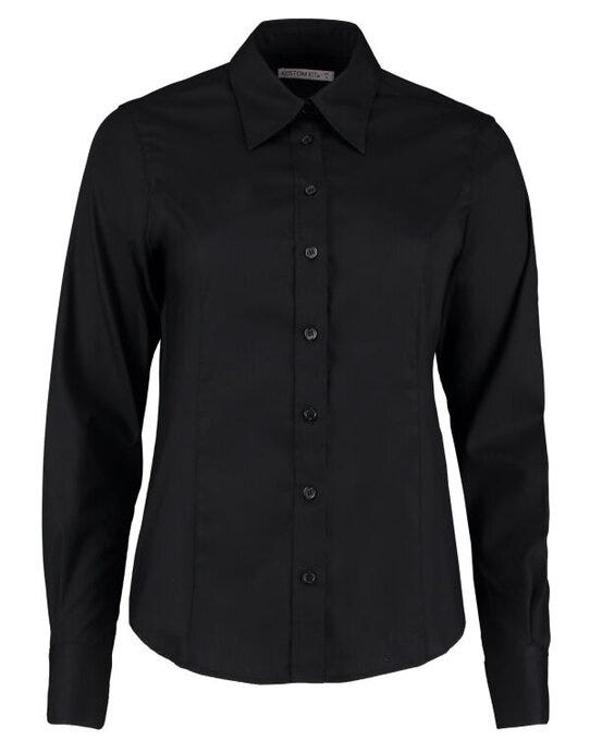 Kustom Kit Lady LS Tailored Oxford Shirt - Black