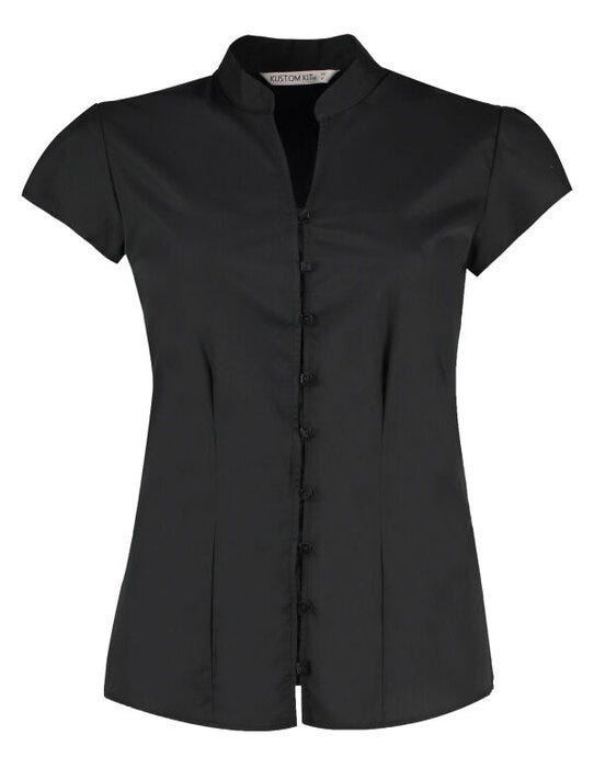 Kustom Kit Ladies Mandarin Collar Blouse - Black