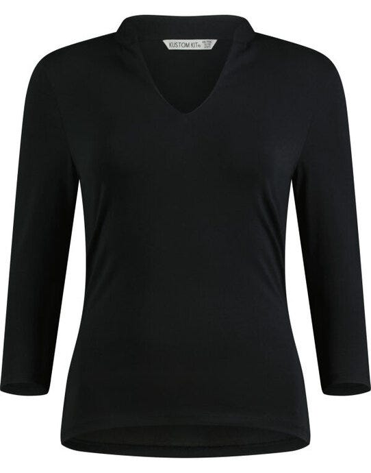 Kustom Kit Lady Mandarin Collar 3/4 Top - Black