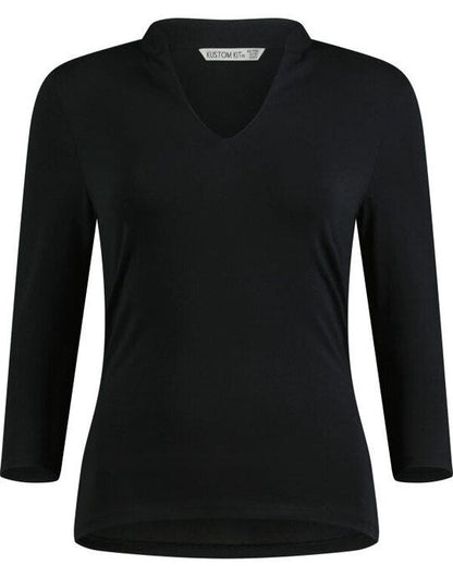 Kustom Kit Lady Mandarin Collar 3/4 Top - Black