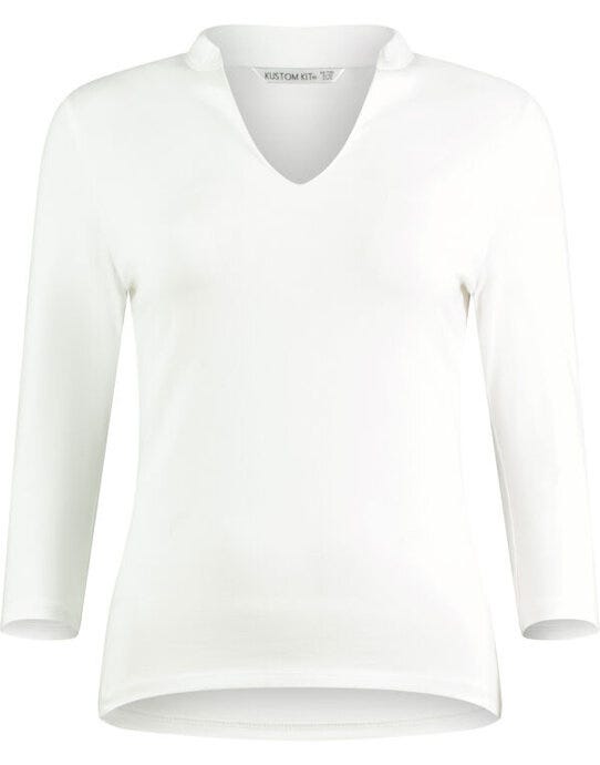 Kustom Kit Lady Mandarin Collar 3/4 Top - White