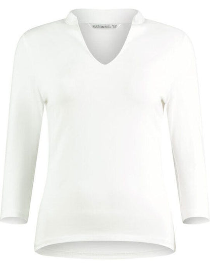 Kustom Kit Lady Mandarin Collar 3/4 Top - White