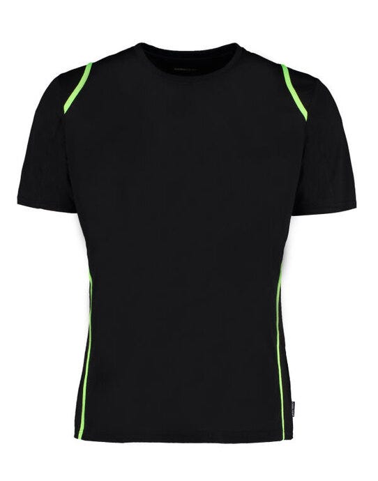 Kustom Kit Mens Cooltex Contrast Tee - Black/Flourescent Lime