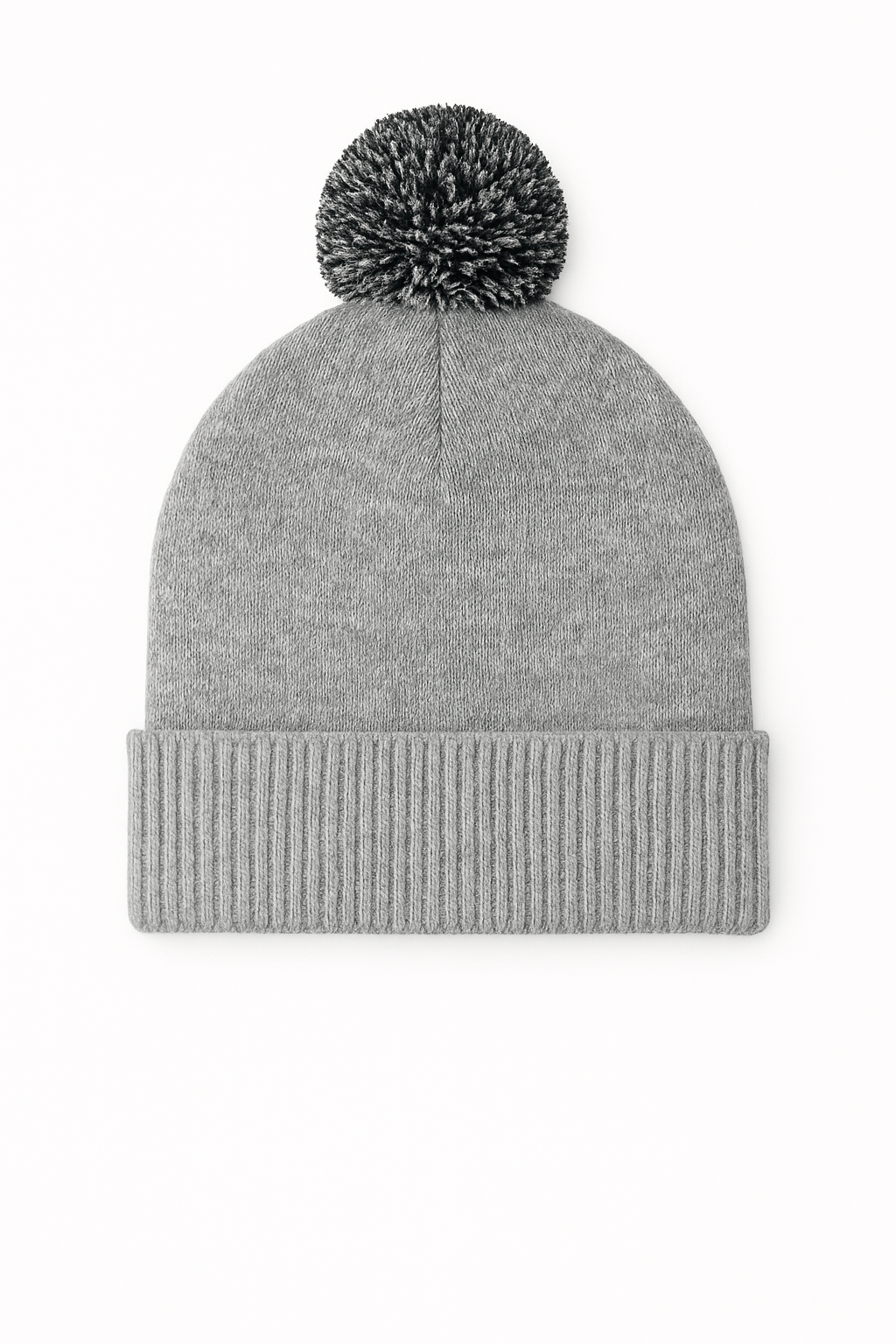 Pom Pom Beanie - Heather Grey/Black