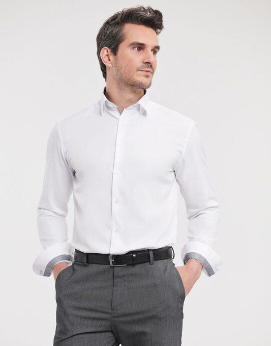 Russell Athletic Collection Russell Mens L/S Contrast H'Bone Shirt
