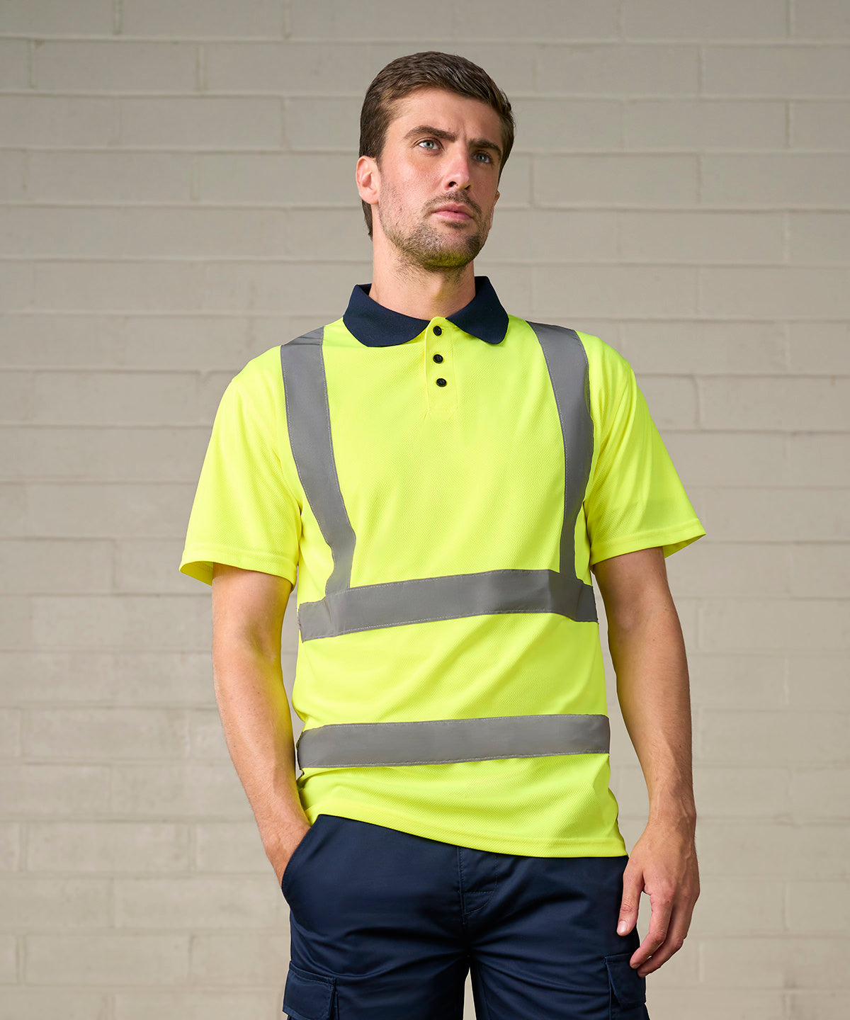 High visibility polo - HV Yellow/Navy
