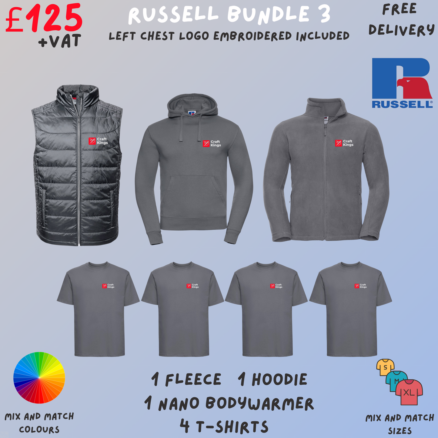 Russell workwear with logo embroidered