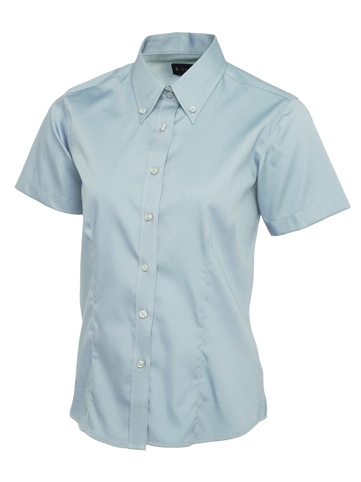 Ladies Pinpoint Oxford Half Sleeve Shirt - Light Blue