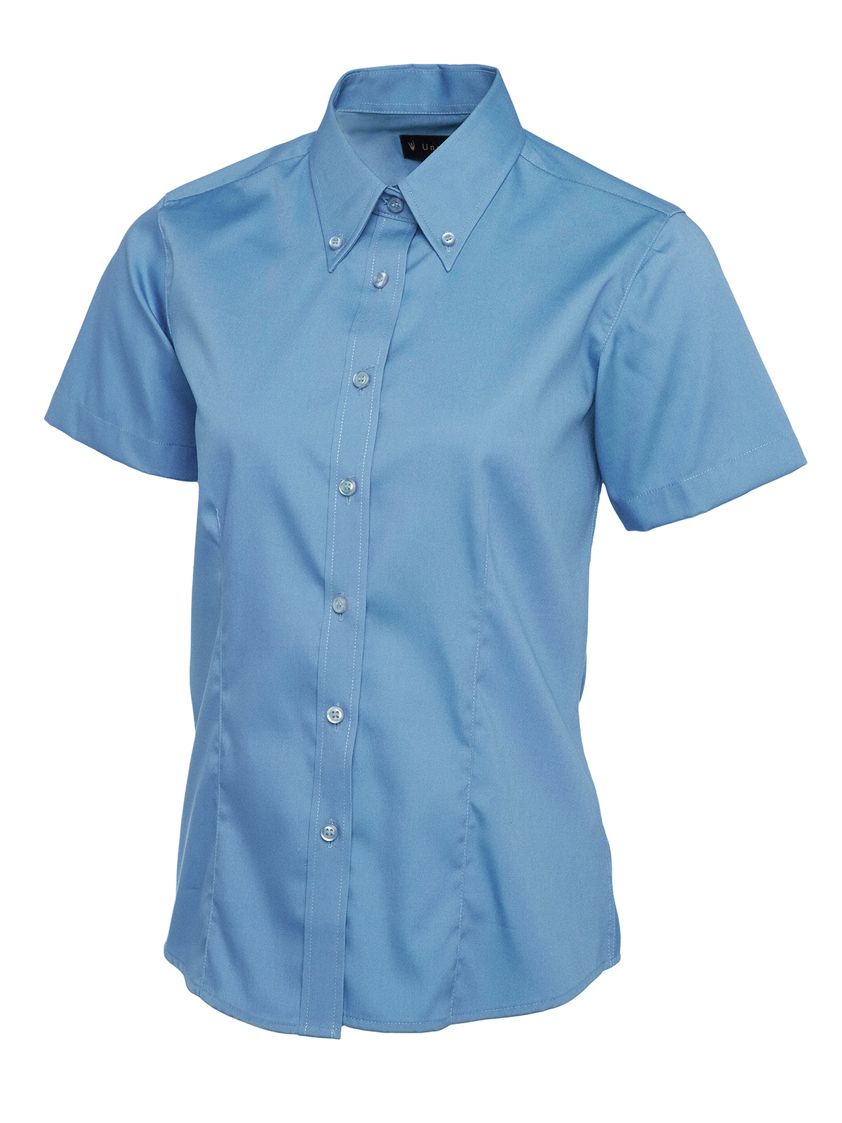 Ladies Pinpoint Oxford Half Sleeve Shirt - Mid Blue